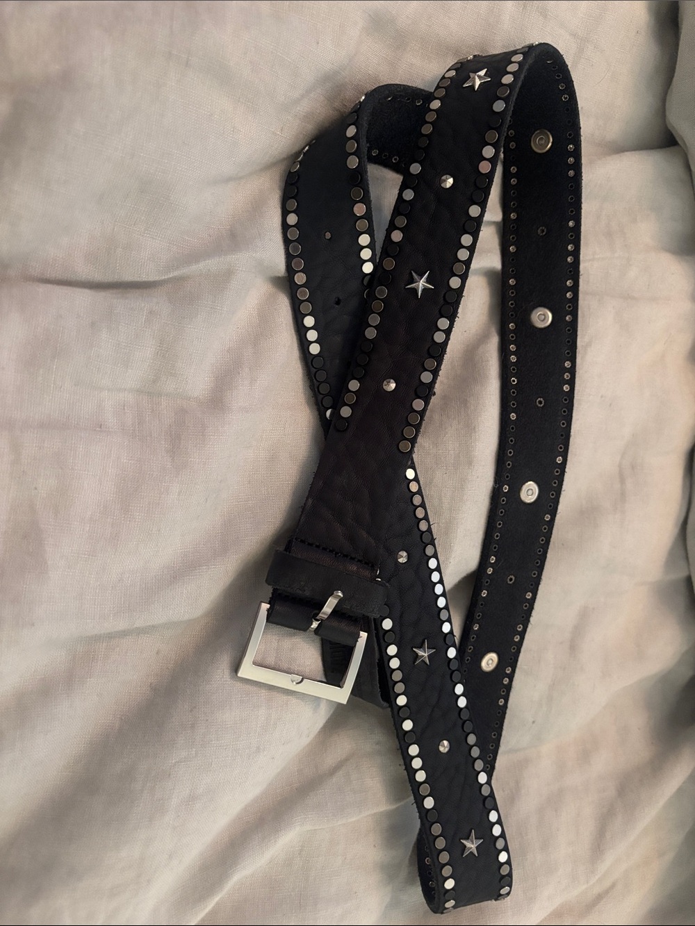 Zadig & Voltaire Black Leather Studded Belt with Star Hardware